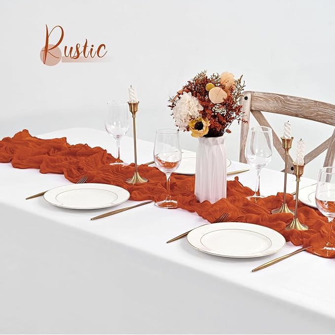 20 Pack Terracotta Table Runner 10Ft Cheesecloth Table Runner Boho Gauze Table Runners Romantic Long Sheer Fabric Cheese Cloth Table Runners for Wedding Party Bridal Shower(Terracotta)