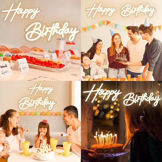 Happy Birthday Neon Sign, 31"x15"Happy Birthday Led Sign for Backdrop Party Wall Decor with Dimmable Switch - Brightness Adjustable 2PCS Happy Birthday Light Up Sign Party Decoration (USB Powered)