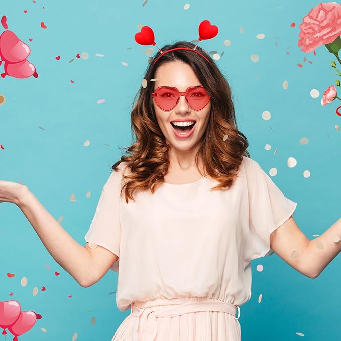 Yunsailing 48 Pcs Valentines Day Heart Headband Boppers and Heart Shape Sunglasses Valentines Accessories Costume Photo Prop(Red)
