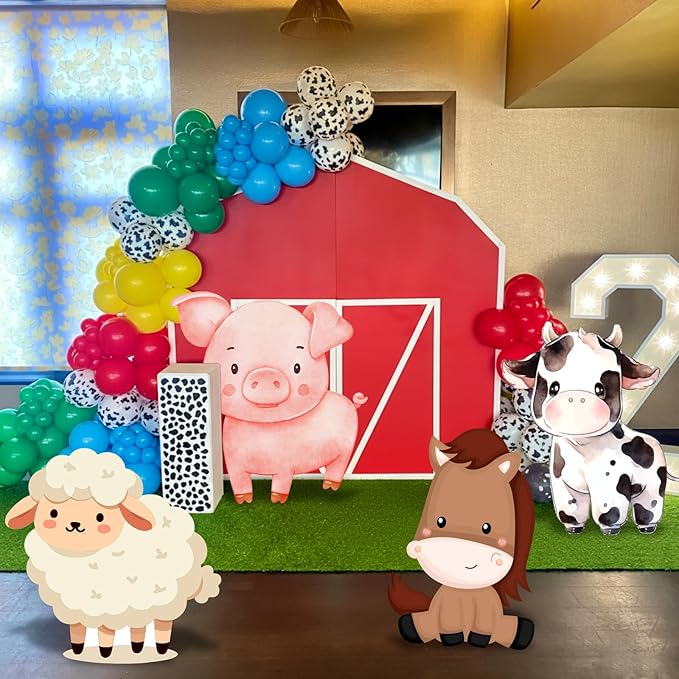 4 Pcs Large Farm Animals Decorations 22.4 Inch Cute Animal Cutouts Cartoon Backdrop for Farm Birthday Party Supplies Baby Shower Decorations Photo Booth Props Gifts