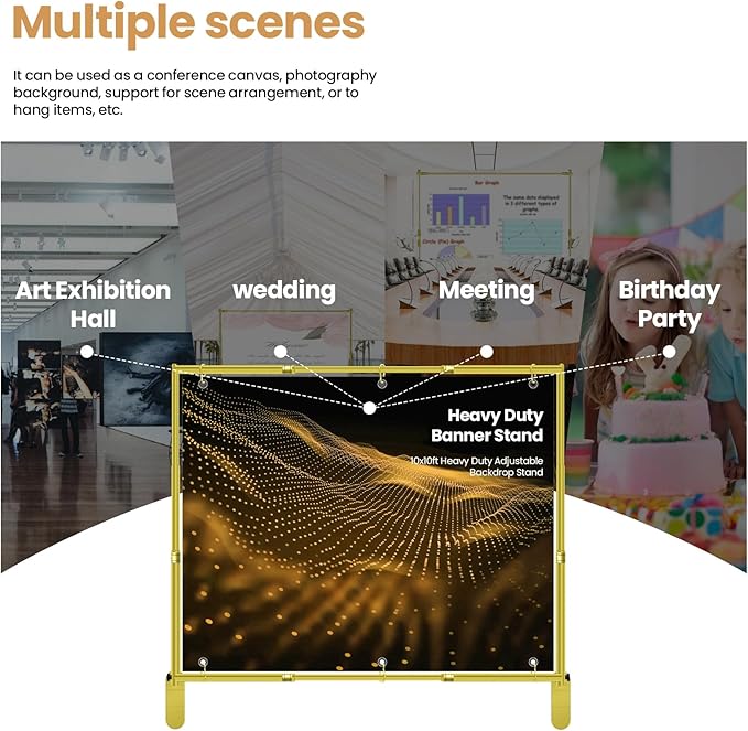 Jiang&Rong 10x10ft Heavy Duty Backdrop Stand Kit - Adjustable Step and Repeat Photo Banner Stand for Photography, Trade Shows, Photo Booths, Events(Golden)