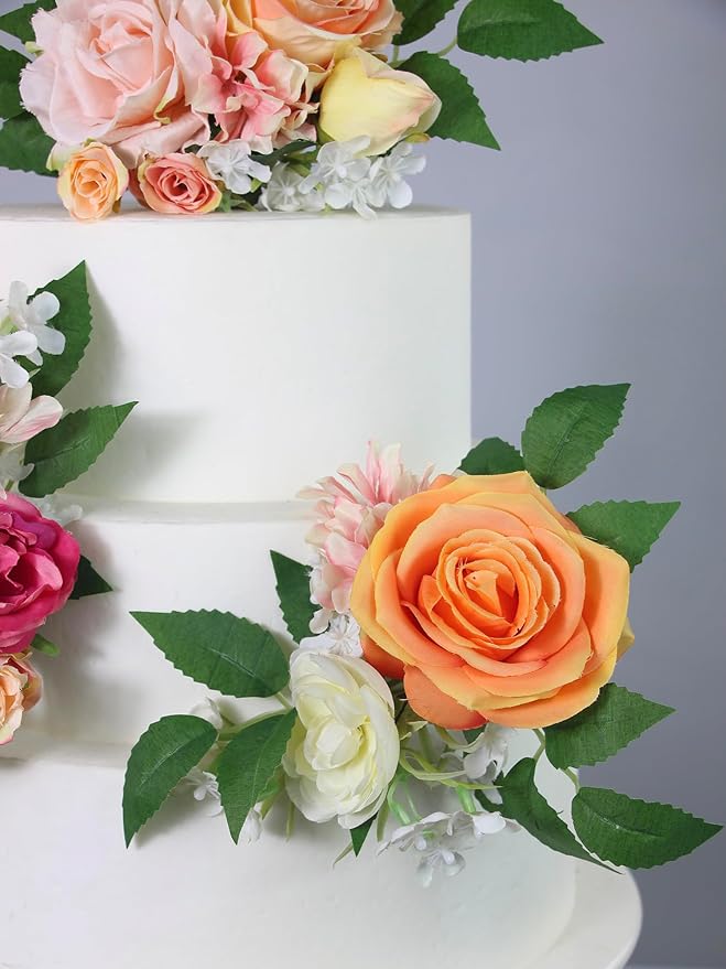 Rinlong 3Pcs Pre-made Cake Flowers Pink Coral Cake Decorations Wedding Cake Decorating Flowers Decor Girls Women Birthday Party Artificial Flowers Cake Toppers