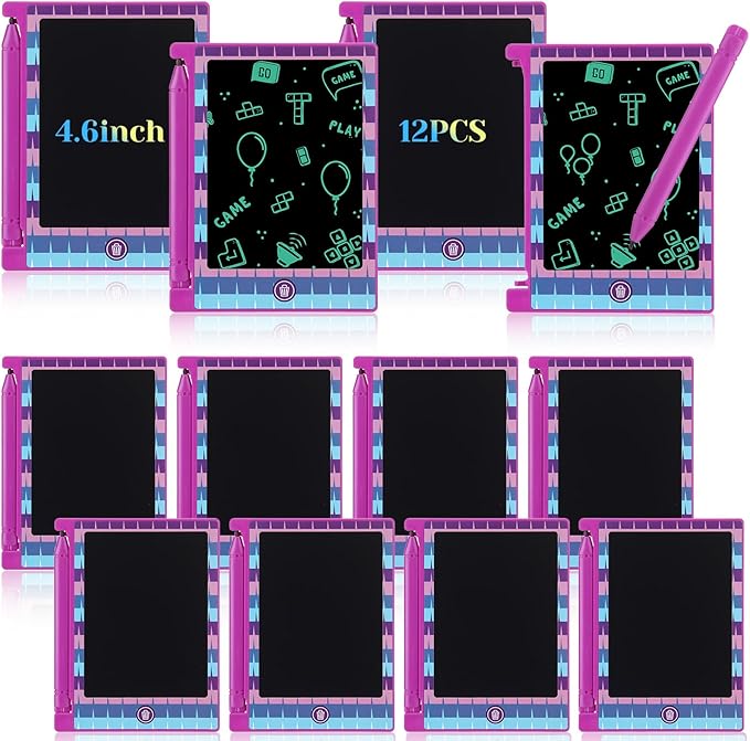 Nezyo 12 Pack Video Game Kids Party Favors, LCD Writing Tablet for Kids, 4.6'' Gaming Mini Board Drawing Tablet, Video Game Themed Birthday Party Supplies Favors Goodie Bag Stuffer Gifts