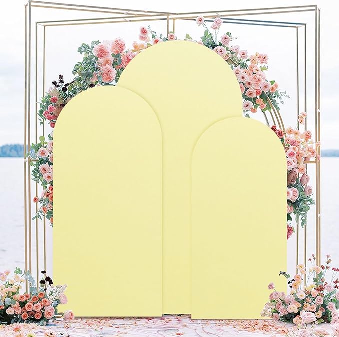 Spandex Arch Cover Set of 3 Yellow Wedding Arch Frame Covers 4ft 5ft 6ft Chiara Arch Backdrop Stand Cover Balloon Arch Covers Round Top Arch Panels Backdrop for Gender Reveal Arch Decorations