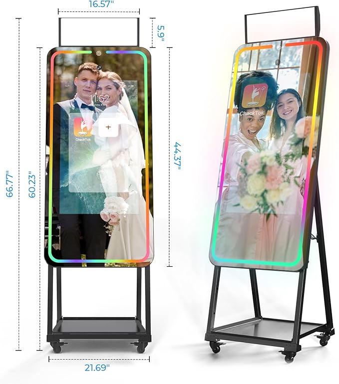 MWE Magic Mirror Photo Booth Machine Touch Screen with Printer,12MP 4K HD Camera,RGB Surround Light Music Sync,Professional Photography Light,Dual System,Software APP Remote Control (47in+Printer)