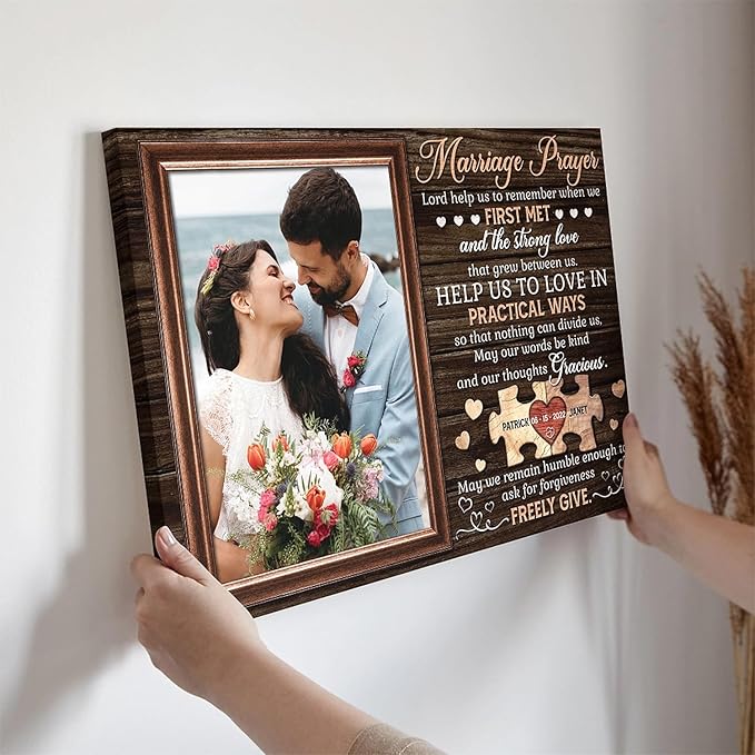 Dem Canvas Personalized Marriage Prayer Canvas Wall Art â Custom Wedding Photo Gift for Couples, Christian Home Decor with Names & Date â Anniversary, Engagement, or Bridal Shower Gift