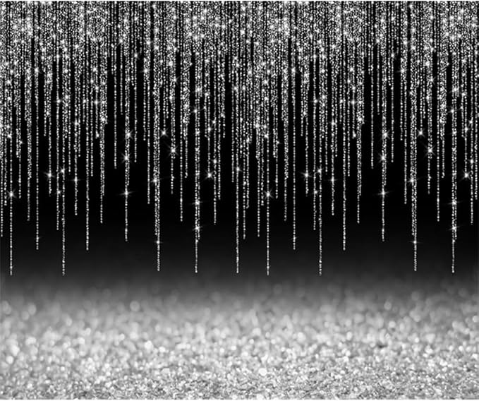 Black Silver Glitter Backdrop 10x8ft Graduation Birthday New Year Housewarming Retirement Party Background for Photography Theme Party Banner Studio Photo Booth Props