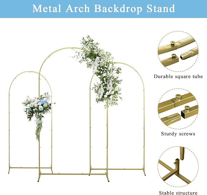 Wedding Arch & Cover Set, Metal Arch Backdrop Stand for Birthday, Baby Shower, Anniversary