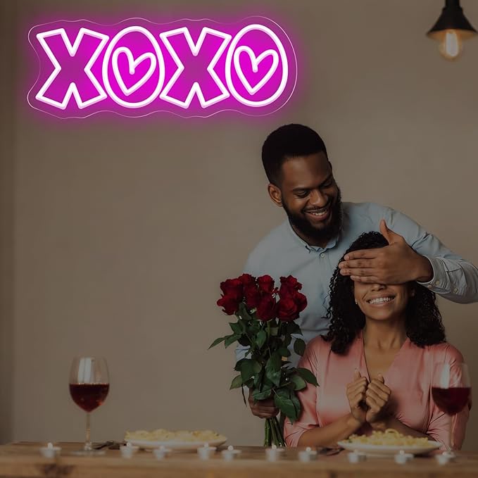 XOXO Neon Sign, Hot Pink LED Light with Romantic Heart Accents for Lover Valentine Gifts, Bedroom Wall Art, Valentine’s Day Gift, Romantic Home Decor, Couples Gift 15″ × 5.7″