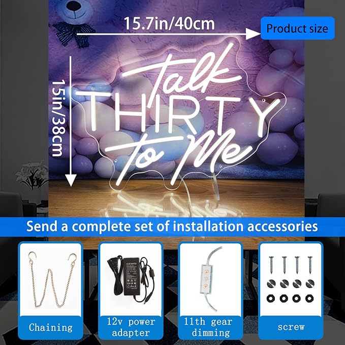 Talk Thirty To Me Neon Signs for Wall Decor,Happy Birthday Neon Signs for Bedroom Wall with Dimmable Switch for Any Age Children's Room,Party,Christmas,Wedding Decoration,SIGNVIA,40 * 38cm