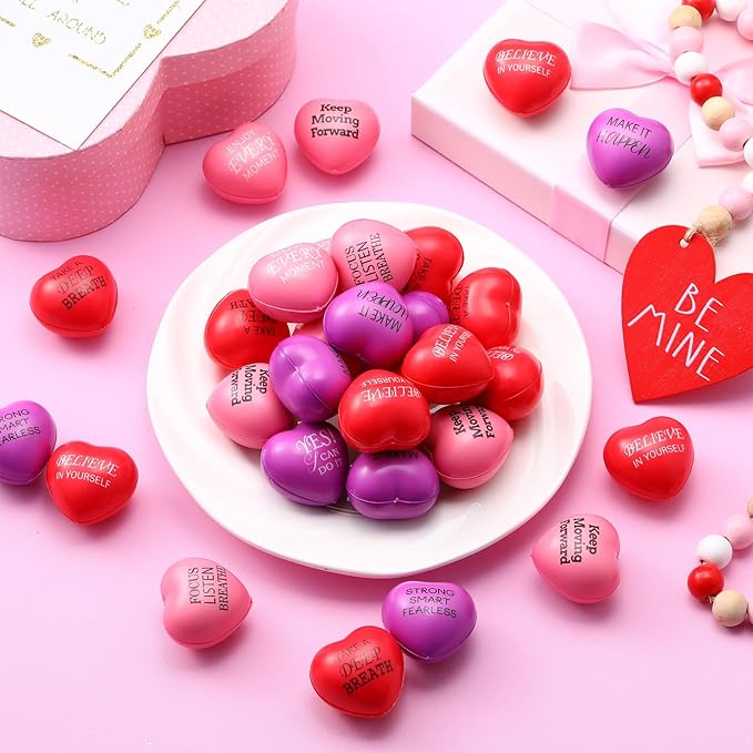 300 Pieces Valentine Day Heart Stress Balls 1.5 Inch Mini Stress Relief Balls Small Heart Shape Ball Kids Adults Wedding School Carnival Gift(Inspirational)