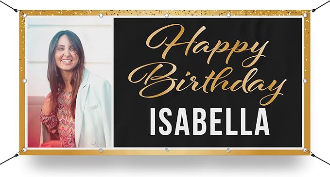 Milweb1 Custom Birthday Vinyl Banner Sign, Personalized, Party Backdrop, Birthday Gift, 2'x4', Blue, Letter Print