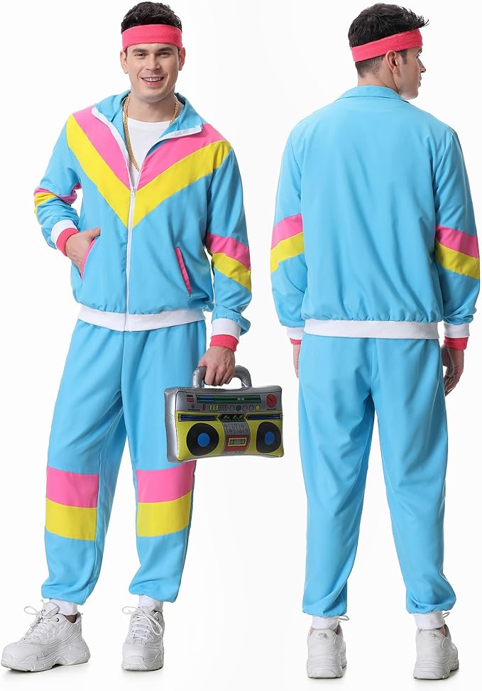 80s Tracksuit for Men Women 90s Retro Windbreaker Outfit 80s Costume for Couples 80s Track Suit for Adult