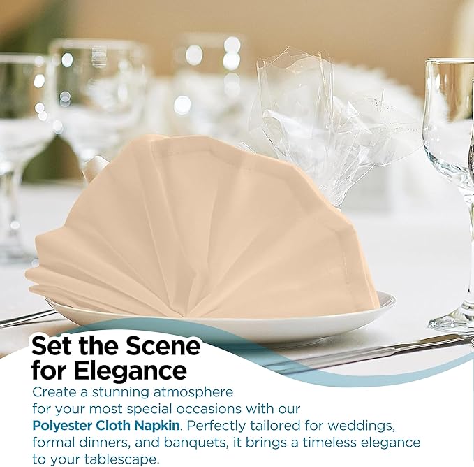 Polyester Cloth Napkins - Washable Soft Table Linens - Durable & Elegant for Dining, Restaurants, Weddings, Events, Rentals, Banquets, & Parties - Premium Quality Set of 100, Ivory, 17"x17"