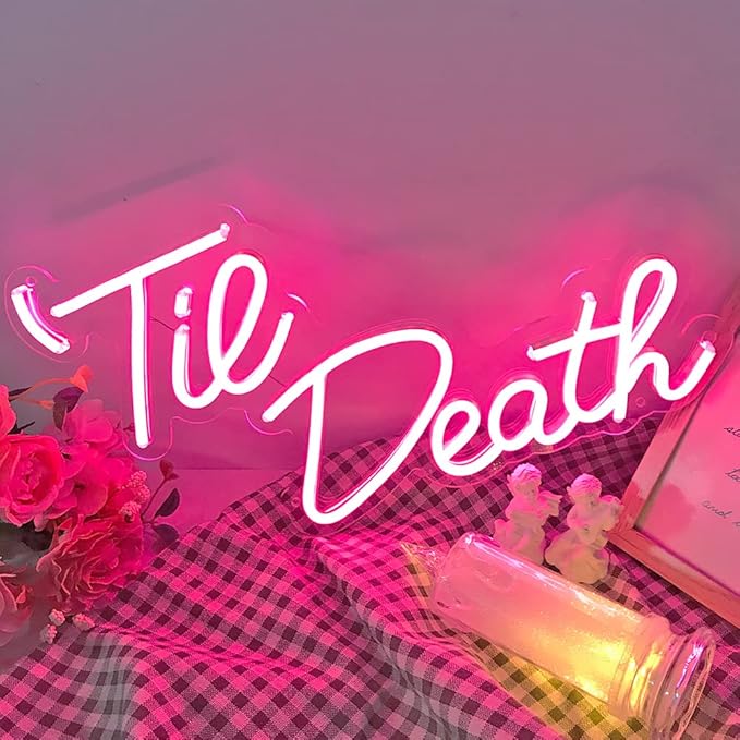 JXIN Til Death Neon Sign for Wall Decor, Til Death LED Neon Light Signs for Wedding Engagement Birthday Anniversary Proposal Party Bedroom Office, Wedding Gifts for Loved Ones, 16"x9" Pink