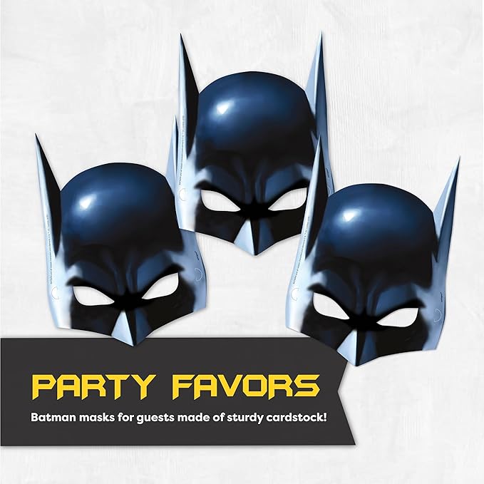 Batman Birthday Decorations and Party Supplies | Serves 16 Guests | Balloons, Banner, Table Cover, Masks, Plates, Cake Plates, Napkins, Cups, Button | Officially Licensed