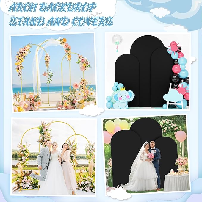 FOTSHARER 4FT 5FT 6FT Metal Arch Stand and Cover Set Black Cover for Arch Backdrop Balloon Arch Stand Set of 3 Wedding Arch Backdrop with Cover for Birthday Party Wedding Ceremony Decorations