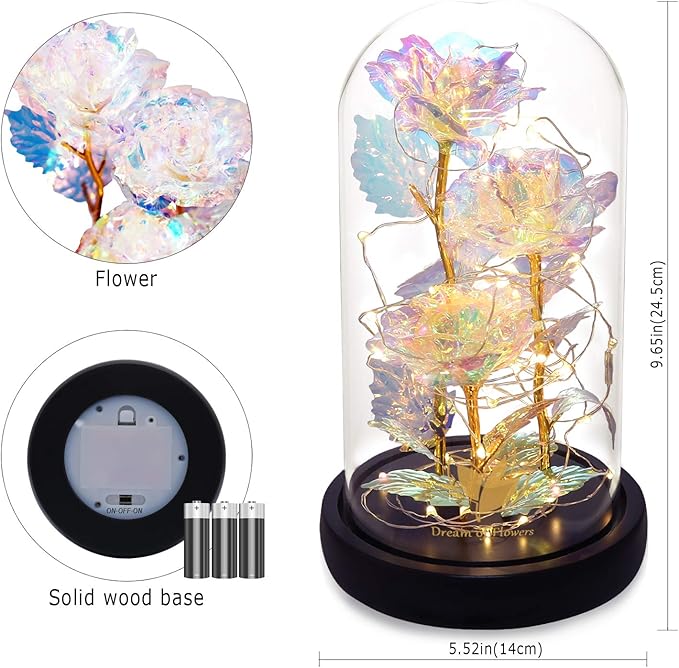 Valentines Day Gifts for Her,Beauty and The Beast Rose,Colorful Rainbow Up Rose in A Glass Dome,Gifts for Girlfriend,Women,Wife's,Grandma Wife Anniversary,Valentines,Thanksgiving,Birthday,Wedding