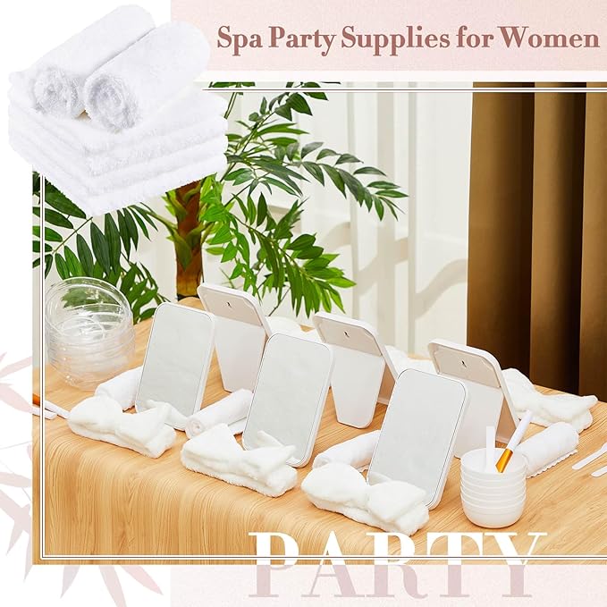 10 Set White Spa Party Supplies for Girls Women Include Facial Mask Bowl with Stick Spatula Silicone Brush Mirror Headband Towel for DIY Spa Sleepover Slumber Wedding Birthday Party Favor