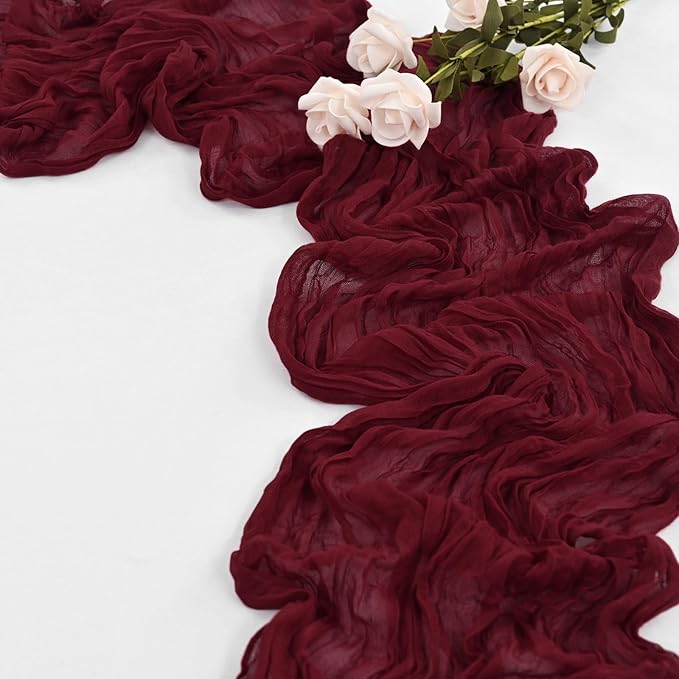 20 Pack Burgundy Table Runner 10Ft Burgundy Cheesecloth Table Runner Boho Gauze Table Runners Long Romantic Sheer Fabric Cheese Cloth Table Runners for Wedding Party Bridal Shower