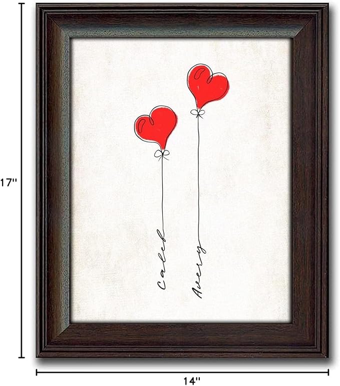 Heart Balloons - Personalized Banksy style Valentine's Day, Romantic, Wedding, Anniversary (14"x17" Framed Behind Glass)