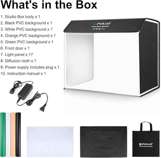 PULUZ Large Light Box, 24x16 inch Photo Studio Box, Photo Background Shooting Tents, Photography Light Tent, Portable Photo Studio Booth with 672 LED Lights & 4 Backdrop for Jewelry and Food Product