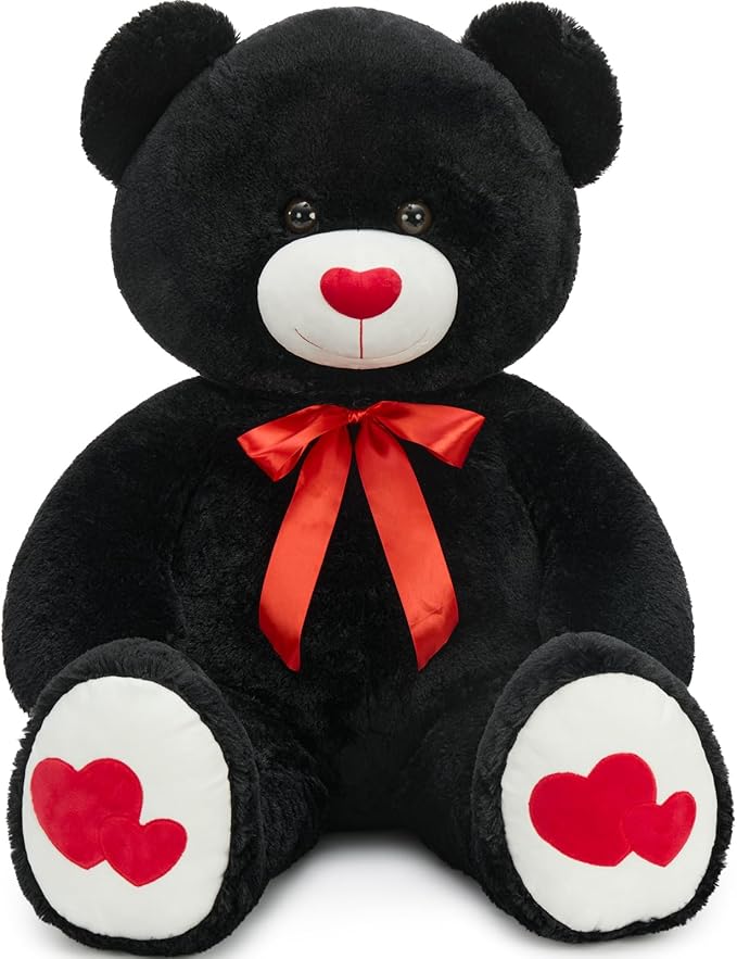 Tezituor Large Teddy Bear Stuffed Animal 47" - Big Teddy Bear with Love Red Heart - Giant Stuffed Bear Plush Toys for Kid Christmas Birthday - Valentines Bear Gift for Girlfriend, Black