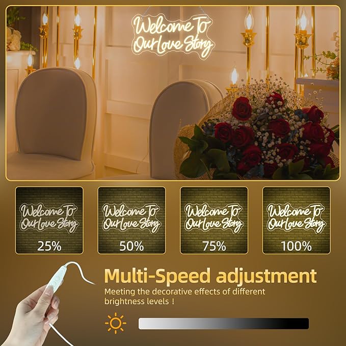 Wedding Neon Sign Welcome to Our Love Story Neon Signs for Wall Decor Warm White Led Lights Couple Light Up for Wedding Bedroom Home Anniversary Party Decoration Lover Gifts