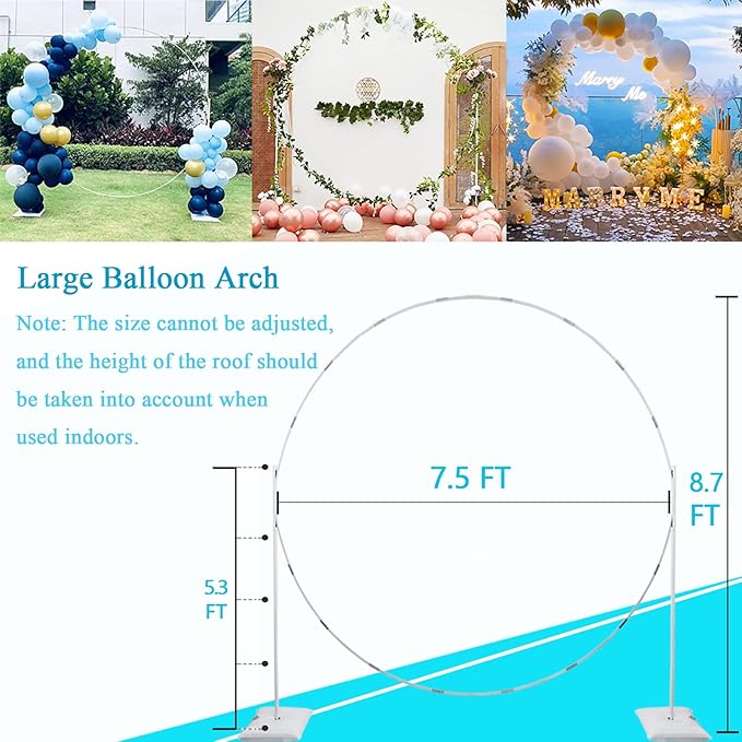 Balloon Arch Stand, 7.5ft Large Round Backdrop Frame, Adjustable Half Circle Arch, 2 set Reusable Metal Ballon Column Kit with Base 3IN1 for Birthday, Wedding, Graduation, Shower Party