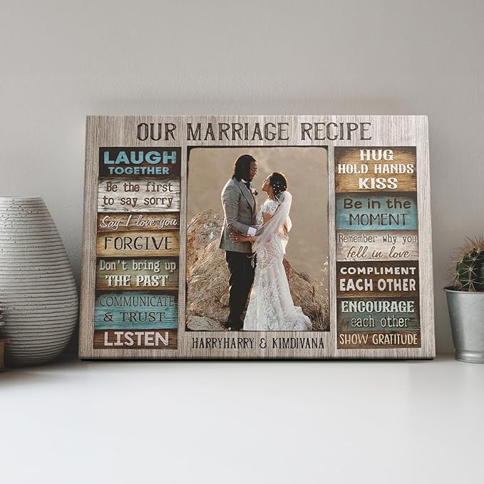 Dem Canvas Personalized Couple Canvas Prints, Custom Couple Photo And Name, Our Marriage Recipe, Personalized Anniversary Wedding Gift for Husband Wife