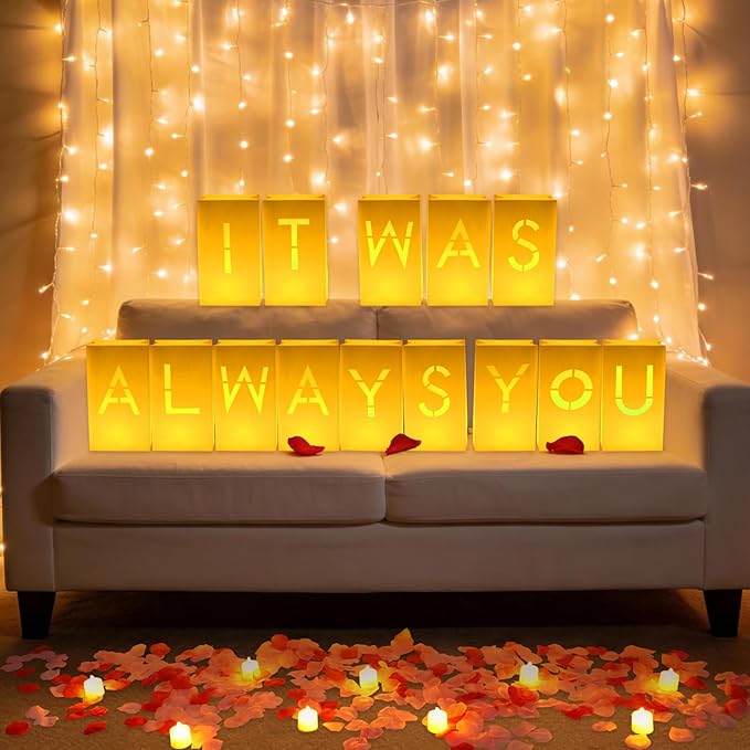 NEXAGEBIUS It Was Always You Sign Luminary Bags Light Up Letter Set with 2000PC Rose Petals and Candles for Anniversary Valentine's Day Decor Romantic Decorations Special Night Decor for Woman Man Girl