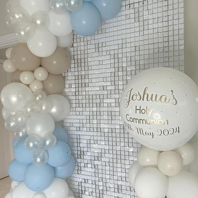 COKAOBE Mirror White Shimmer Wall Backdrop, 24PCS Square Sequin Shimmer Backdrop Panel, Photo Backdrops for Birthday, Anniversary, Wedding, Graduation & Bachelorette Party Decoration