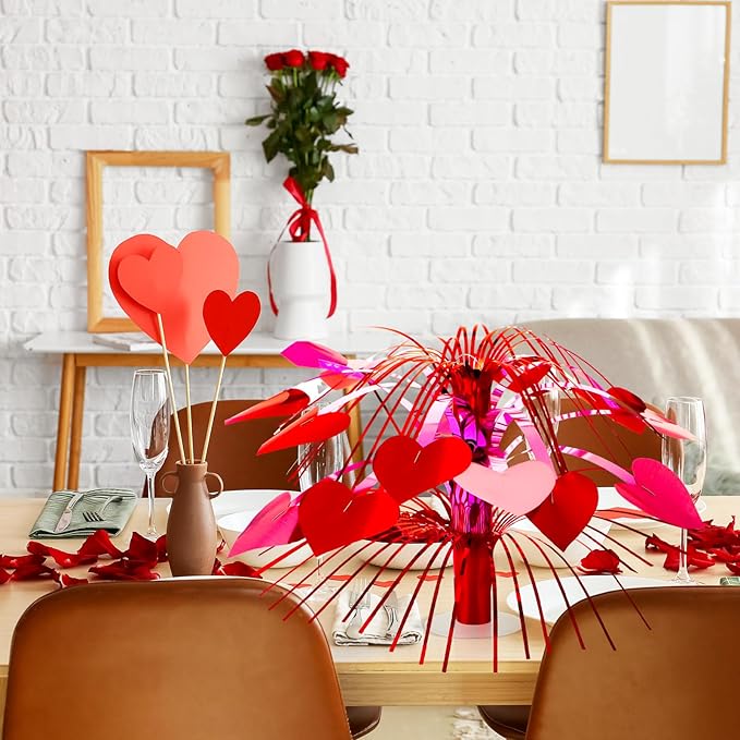 16 Pcs Valentine's Day Metallic Foil Spray Centerpieces for Tables Heart Gleam N'burst Party Spray for Valentine's Day Table Decoration