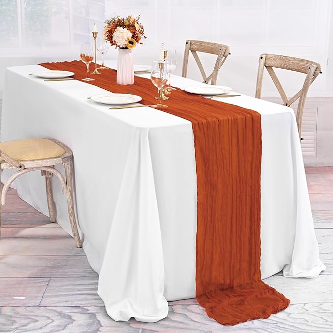 30 Pack Terracotta Table Runner 10Ft Cheesecloth Table Runner Boho Gauze Table Runners Romantic Long Sheer Fabric Cheese Cloth Table Runners for Wedding Party Bridal Shower