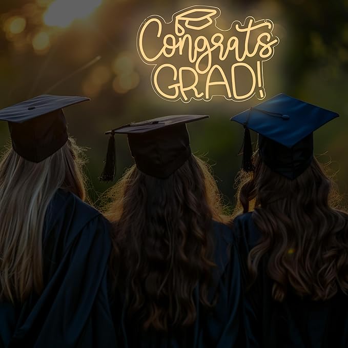 Congrats Grad Neon Sign USB Powered for Prom Party Wall Decor,Warm White Grad LED Light Up Sign Adjustable for Prom Night Dorm Class Room Graduation Season Party Backdrop Decoration