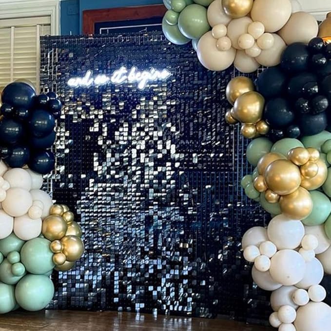 COKAOBE Black Shimmer Wall Backdrop, 24PCS Square Sequin Shimmer Backdrop Panel, Photo Backdrops for Birthday, Anniversary, Wedding, Graduation & Bachelorette Party Decoration
