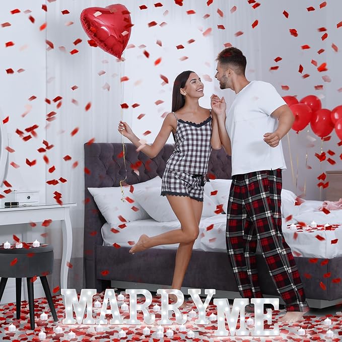 Fumete 4080 Pcs Marry Me Sign Proposal Decorations Lighted Marry Me Letters with 72 Pcs Romantic Heart Candles 4000 Pcs Rose Petals USB Romantic Night Light for Valentine Engagement Wedding(Colorful)