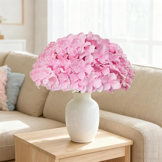 65Pcs Pink Hydrangea Artificial Flowers Bulk,Realistic Silk Fake Flowers with Stems,Faux Hydrangea Flowers for Wedding Home Decor Centerpieces Living Room Garden Party Baby Shower Decoration