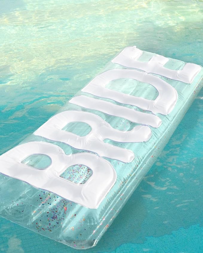 xo, Fetti Clear Bride Pool Float, Multicolor Confetti - 6 Ft. | Bachelorette Party Decorations, Beach Bridal Shower Supplies, Cute Bridal Decor