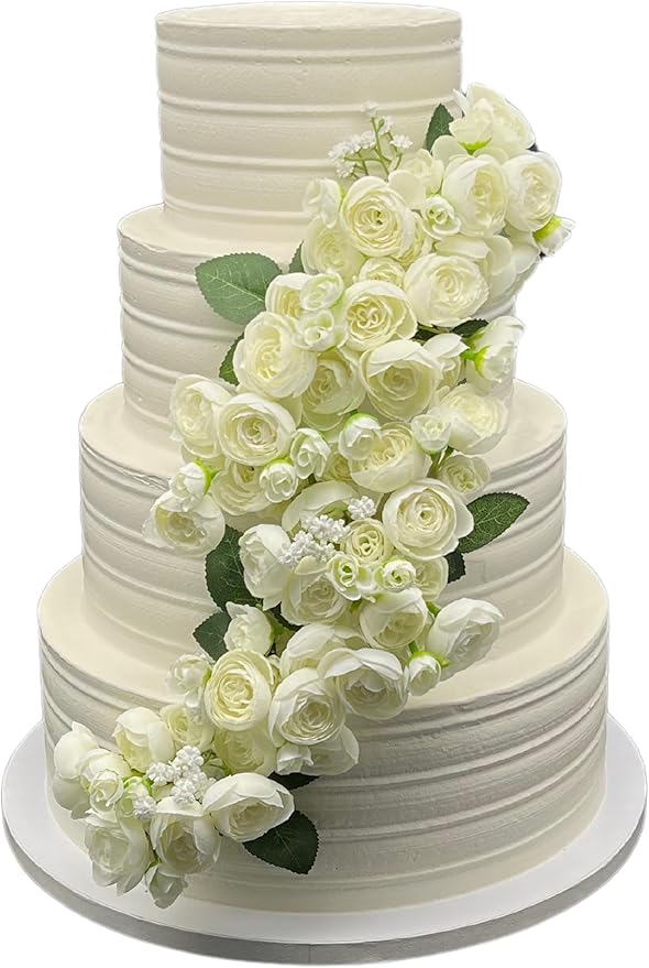FromJennWithLove 4 Tier Fake Cake - 16'' Tall Ivory Cake with White & Ivory Flowers - Perfect With Wedding Cake Toppers & Cake Decorations for Event Planners, Wedding Coordinators, Special Events