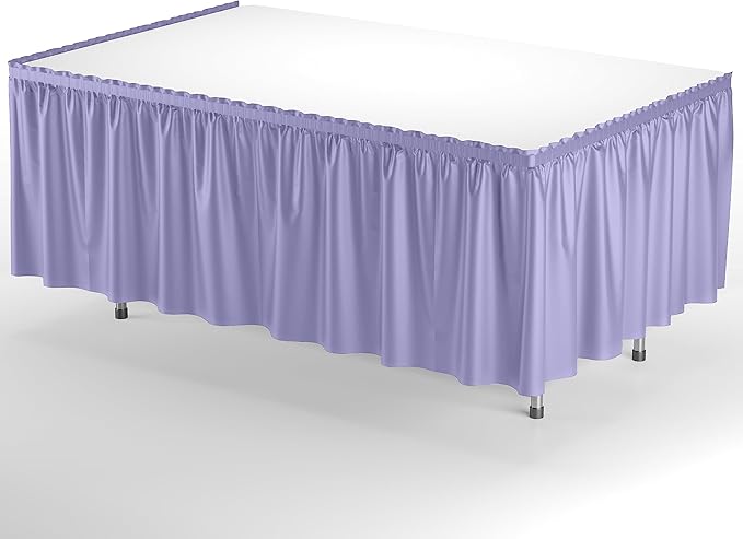 Exquisite Ruffle Table Skirt Lavender 48 Pack 14 Ft Long Table Skirts for Rectangle Tables 6ft Plus or Round Tables Skirts with Adhesive Strip for Gender Reveal Decor & Happy Birthday Parties