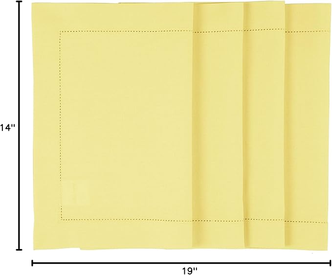 Solino Home Yellow Placemats Set of 4 - Cotton Linen Hemstitch Placemats 14 x 19 Inch for Spring, Easter