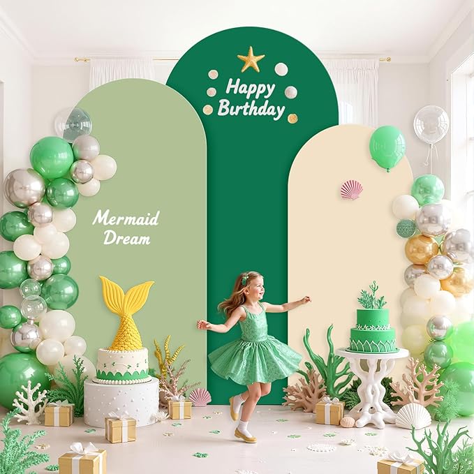 Arch Stand and Cover Set Green Spandex Fitted Arch Cover Metal Arched Stand with Arched Backdrop Covers for Wedding Birthday Party Baby Shower Decoration