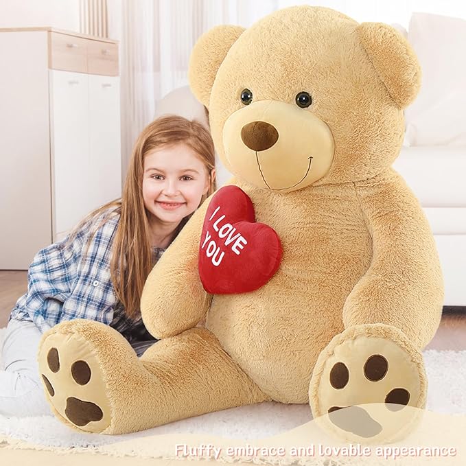 Giant Teddy Bear 52", Big Stuffed Animal with Heart, Large Brown Stuffed Bear Plush Toys for Kids, I Love You Valentines Gift for Girlfriend Wedding