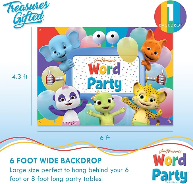 Treasures Gifted Officially Licensed Jim Henson’s Word Party Birthday Supplies - Serves 24 Guests - Ultimate Set Birthday Decorations - Word Party Decorations - Banner, Plates & More