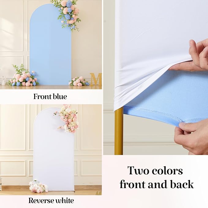 Arch Backdrop Cover Set of 3 - Spandex Arch Covers 7.2FT 6.6FT 6FT Stretchy Fabric Backdrop for Wedding Ceremony, Bridal Baby Shower, Birthday Party, Photo Booth Background Decor(Blue and White)