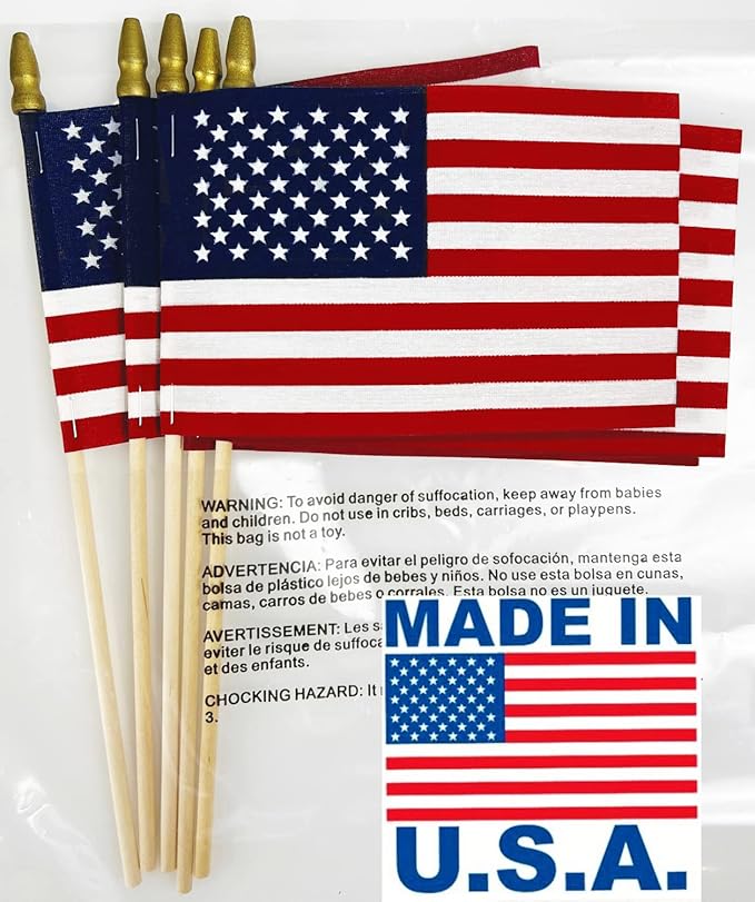 GIFTEXPRESS 24-Pack, Proudly MADE IN USA 8 x 12 Inch Spearhead Handheld American Flags on 24" Pole – Grave Marker USA Stick Flags