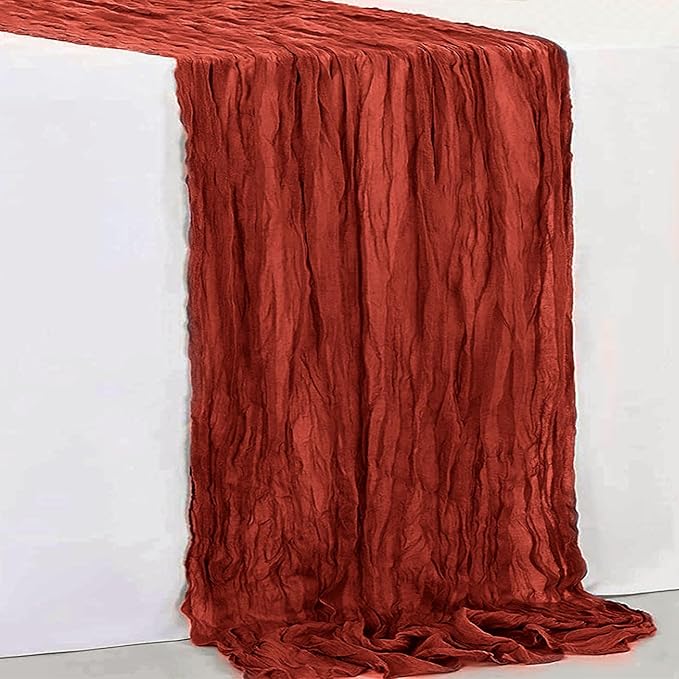 6 Pack Terracotta Christmas Cheesecloth Table Runner 35x120 Inch 10Ft Rustic Gauze Cheese Cloth Table Runner Sheer Cheesecloth Table Runners for Wedding Party Bridal Shower Decoration