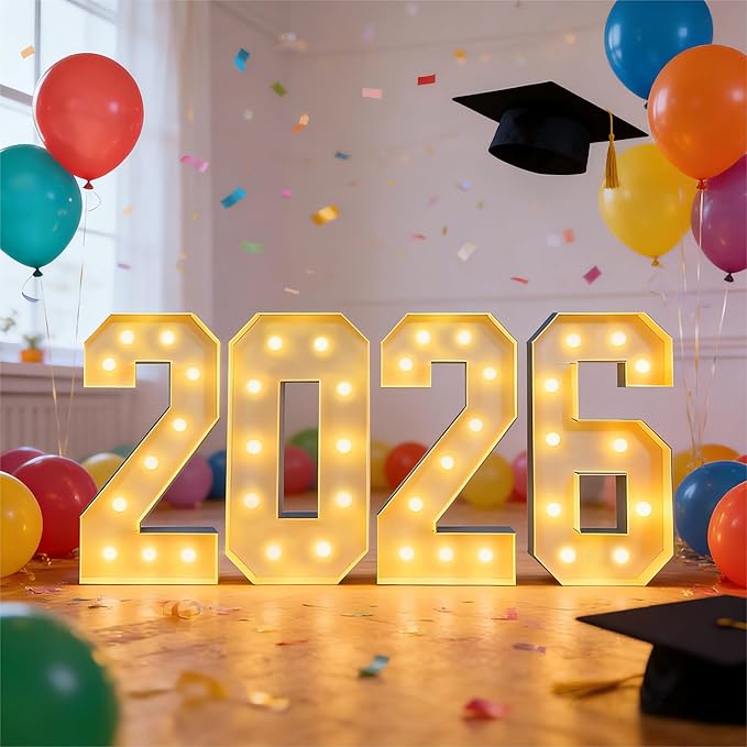 LANGXUN 3ft 2026 Numbers Kit for New Year Graduation Decorations Photo Backdrop, Large LED Marquee Light Up Letters, Class of 2026 Ornaments Sign for High School Party Supplies Décor