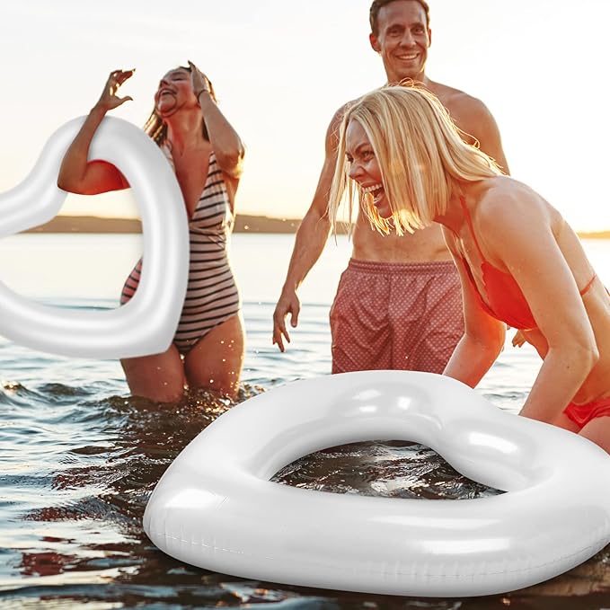 Junkin 47. 3 x 39. 4 Inch White Heart Pool Float Bachelorette Inflatable Swim Float Bride Pool Water Ring Loungers Tube Swimming for Engagement, Wedding, Summer Beach Party(2 Pcs)